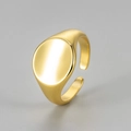 Minimalistischer vergoldeter runder Siegelring mit verstellbarer offener Ringschiene - Einstellbar Offen / Gold