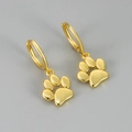 Polished golden cat paw print charm hoop earrings for women in a minimalist style - Gold