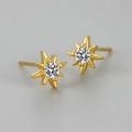French vintage eight-pointed star stud earrings with sparkling cubic zirconia center - Gold