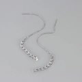 Elegant silver wheat ear long tassel threader earrings with slim box chain design - Silver Wheat Ear Tassel Ear Thread