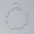 Französisches Retro-Silberarmband mit Iris-Elementen, Zirkonia-Sternen und Kette - Weißgold