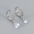 Elegant S925 silver hoop earrings featuring sparkling pear-cut cubic zirconia teardrop charms - Platinum White Zirconia