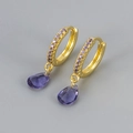 Elegant 18K gold plated hoop earrings with purple teardrop zircon charms for women - Yellow Gold with Purple Zircon
