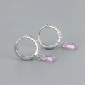 Close-up of pink teardrop zircon earrings in S925 sterling silver with sparkling stones - Silver Pink Zirconia