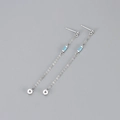 Elegant silver chain tassel earrings featuring square sky blue cubic zirconia stones - Copper / Silver / Turquoise Blue Zircon