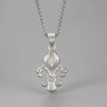 Fleur-de-lis necklace in silver metal with zircon accents and wheat chain details - White Gold