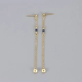 Detail of gold chain earrings featuring rectangular blue zircon stones and long tassels - Copper / Golden with Deep Blue Zirconia