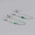 Detail of silver chain earrings featuring rectangular green zircon and minimalist design - Copper / Platinum Green Zirconia