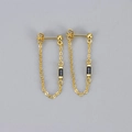 Detailed close-up of gold chain earrings featuring rectangular black cubic zirconia stones - Copper / Gold Black Zirconia