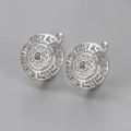 Silberne Sonnenblumen-Ohrringe mit glitzernden Zirkonen und griechischem Muster - Strass Sonnenblume Rundohrringe (Silber)