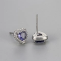 Elegant 925 sterling silver heart stud earrings with purple zircon and halo crystals - Purple Zirconia