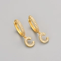 Golden hoop earrings with crystal-encrusted letter C pendant for women - Gold / C