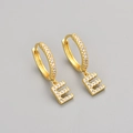 Gold letter E drop earrings with sparkling white cubic zirconia on round hoops - Gold / E
