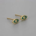 Minimalist gold evil eye stud earrings featuring green enamel and clear zircon stones - Copper / Gold Green
