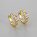 Macro shot of gold star hoop earrings with purple enamel and zircon stones - Copper / Gold Purple