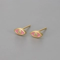Minimalist gold evil eye stud earrings with pink enamel inlay and zircon accents - Copper / Gold Pink
