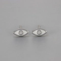 Detail view of silver evil eye stud earrings with white enamel and sparkling zircon stone - Copper / Silver White
