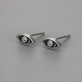 Minimalist evil eye stud earrings with black enamel and sparkling center cubic zirconia - Copper / Silver Black