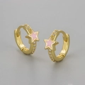 Chic gold hoop earrings with pink enamel stars and zircon accents for women - Copper / Gold Pink