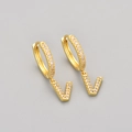 Chic gold hoop earrings with sparkling zircon-studded letter V pendant for women - Gold / V