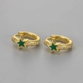Gold star hoop earrings featuring green enamel and pavé white crystals for women - Copper / Gold Green