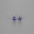 Classic round purple zircon stud earrings in a four-claw silver setting for women - 4mm / Purple