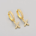 Golden letter X hoop earrings with micro-pave white zircon stones for women - Gold / X