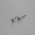 Classic purple round zircon stud earrings with silver four-claw setting for women - 3mm / Purple