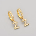 Sparkling gold letter Z hoop earrings featuring full micro-pave cubic zirconia crystals - Gold / Z