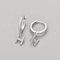 Silver hoop earrings with letter H pendant and sparkling pave-set cubic zirconia - Silver / H