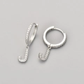 Silver letter J hoop earrings with shimmering cubic zirconia micro-pave setting - Silver / J