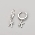 Silver letter K hoop earrings with micro-set zircon stones in a minimalist design - Silver / K