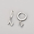 Silver letter N earrings with crystal zircon stones for women in minimalist style - Silver / N