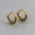 Boucles d'oreilles créoles dorées avec double rangée de zircons bleu marine - Cuivre / Boucle d'Oreille Tournesol/Or Pierre Bleu Royal