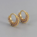 Elegant gold-plated hoop earrings featuring double rows of purple zircon sunflower stones - Copper / Sunflower Ear Buckle/Gold Purple Stone