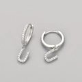 Silver letter U dangle earrings with cubic zirconia inlay in polished finish - Silver / U