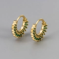 Macro view of gold huggie earrings with radiant green zirconia sunflower pattern - Copper / Sunflower Ear Buckle/Gold Green Stone