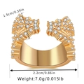 Detailed view of gold plated ring with wave design zircons and 1.5cm width measurement - Adjustable Open / Wave Rhinestone Style (KR0047) / Gold