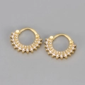 Close-up of gold-plated hoop earrings with double row of pavé set cubic zirconia crystals - Copper / Sunflower Ear Buckle/Gold White Stone