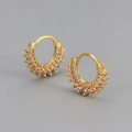Detail of gold hoop earrings with three rows of pink zircon stones in a sunburst design - Copper / Sunflower Ear Buckle/Gold Pink Stone