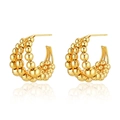 Pendientes de tuerca en C de tres filas de cuentas de metal chapado en oro de 18K - Tres Filas de Perlas de Metal (KE0090) / Chapado en oro 18K