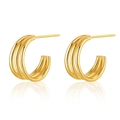 Pendientes de aro triples en forma de C bañados en oro de 18K con reflejo de espejo claro - Líneas Suaves de Tres Capas (KE0082) / Chapado en oro 18K
