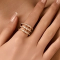 Set di tre anelli a fascia placcati in oro con pietre di zircone rettangolari incastonate - Aperto Regolabile / Stile Set da 3 Pezzi Gemma Rettangolare (KR0071) / Oro