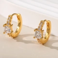 18K gold plated huggie hoop earrings featuring square zircon stones in a luxury design - Square Zirconia / Gold