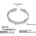 Fishbone style open ring in silver stainless steel finish with sizing details - Silver Fishbone Design (Y170)
