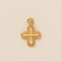 Detailed macro view of 18K gold plated cross pendant with frosted texture and beaded edge - Vintage Frosted Texture Cross Pendant