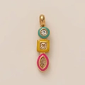 Macro detail of geometric enamel pendant with blue yellow pink layers and sparkling zircon - Three-Module Geometric Enamel Pendant (Yellow Zirconia)