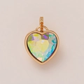 Golden heart pendant with iridescent crystal and orange pave stones on light background - AB Crystal White Heart Style