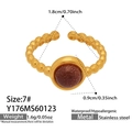 French vintage style 18K gold plated stainless steel open ring with brown goldstone gem - Goldstone Inlaid Gold (Y176)