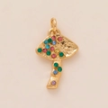 Detail of mushroom pendant with 18K gold plating and colorful inlaid rhinestones - Mushroom
